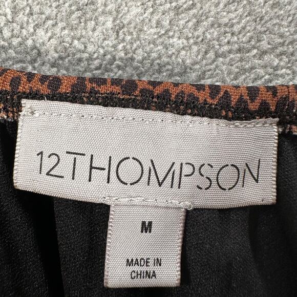 12 Thompson Animal Print Babydoll Blouse Women's Medium Brown Sheer Sleeve Smock - Picture 4 of 9